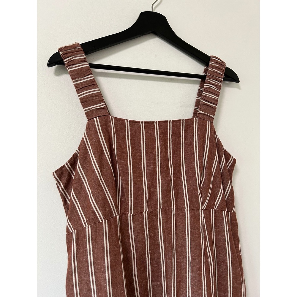 Pact Canopy Striped Midi Dress Womens Size L Brown Rust Sustainable Pockets - Picture 2 of 10